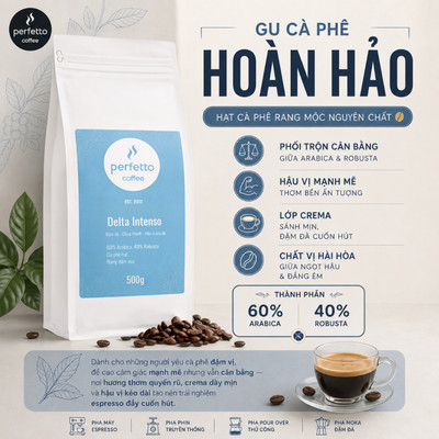 Cà Phê Hạt Nguyên Chất Delta Intenso/ Original - Cà Phê Perfetto 500g