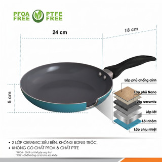 Chảo chống dính Ceramic 24 cm, Chảo Chống Dính Comet Nhôm Cao Cấp Ceramic Nano Ít Dầu Dễ Vệ Sinh