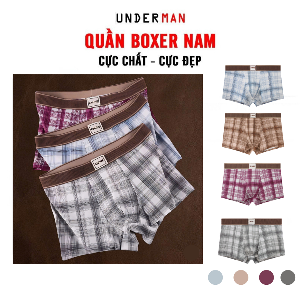 Quần lót nam cao cấp UNDER.MAN, Quần sịp đùi boxer cotton thoáng khí, co giãn 4 chiều, boxer thể tha