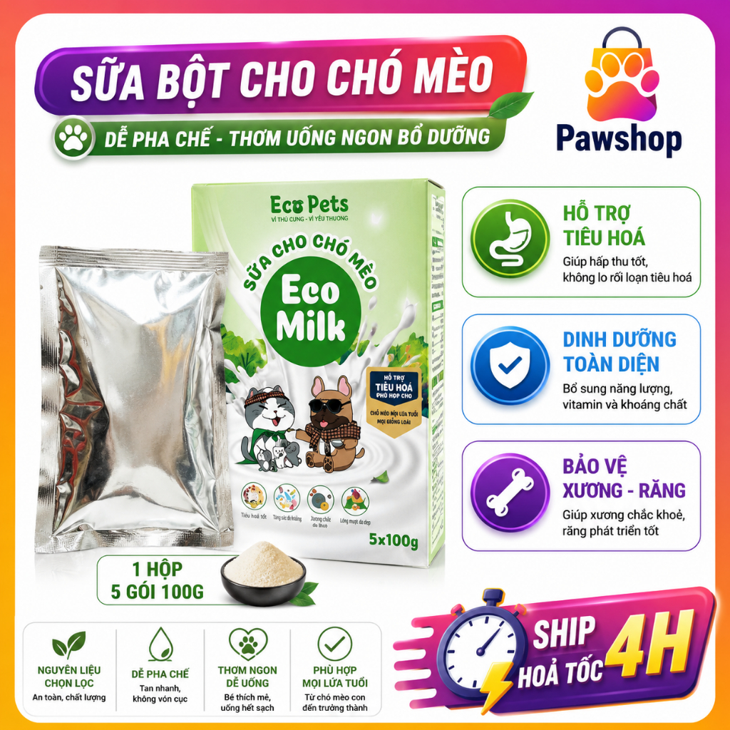 Sữa bột Eco Milk cho chó mèo con gói 100g | Hỗ trợ tiêu hoá, tăng đề kháng, bổ sung dinh dưỡng