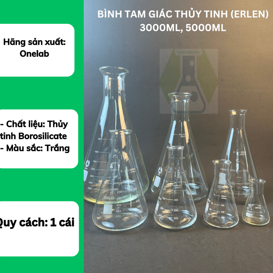 Bình Tam Giác Thủy Tinh (Erlen) LAB HA NOI 3000ml, 5000ml