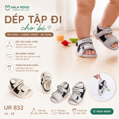 Dép tập đi cho bé Ualarogo sandal đế cao su chống trượt an toàn xăng đan quai dán điều chỉnh UR 832