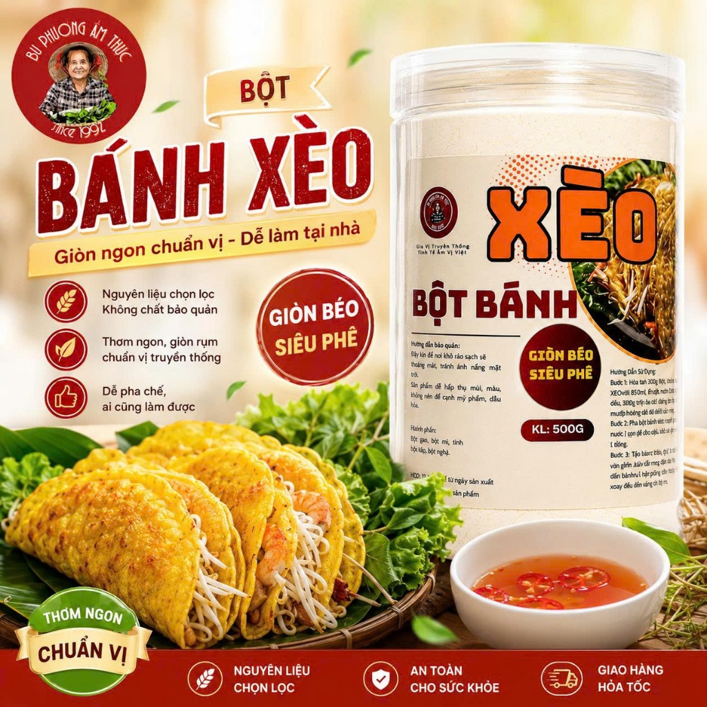 Bột Bánh Xèo Hộp 500G - Thương Hiệu Bu Phương - Gia Vị Quê Hương - Chuẩn vị truyền thống.