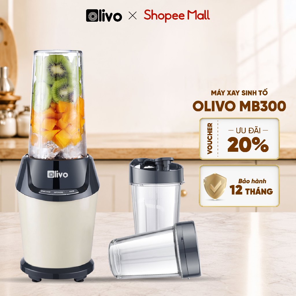 Máy Xay Sinh Tố OLIVO MB1000 3 Cốc, Xay Khô, Xay Đá Đa Năng, 1000W,  Bảo Hành Chính Hãng