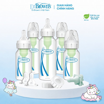 Bộ quà tặng gồm 5 bình sữa Dr.Brown's Option Plus cổ thường(cổ hẹp) nhựa PP