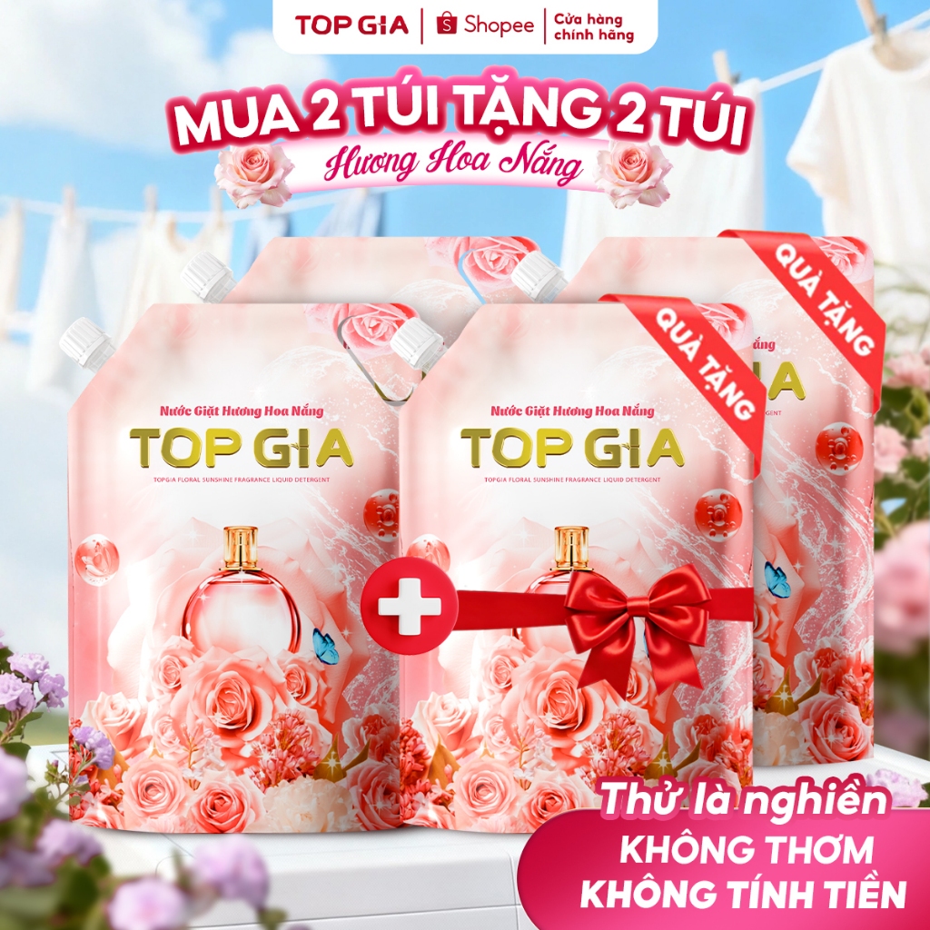 Nước Giặt Topgia Hương Hoa Nắng, Đắm Say 1L Dịu Nhẹ An Toàn Cho Da Đánh Bay Vết Bẩn Lưu Hương 72H