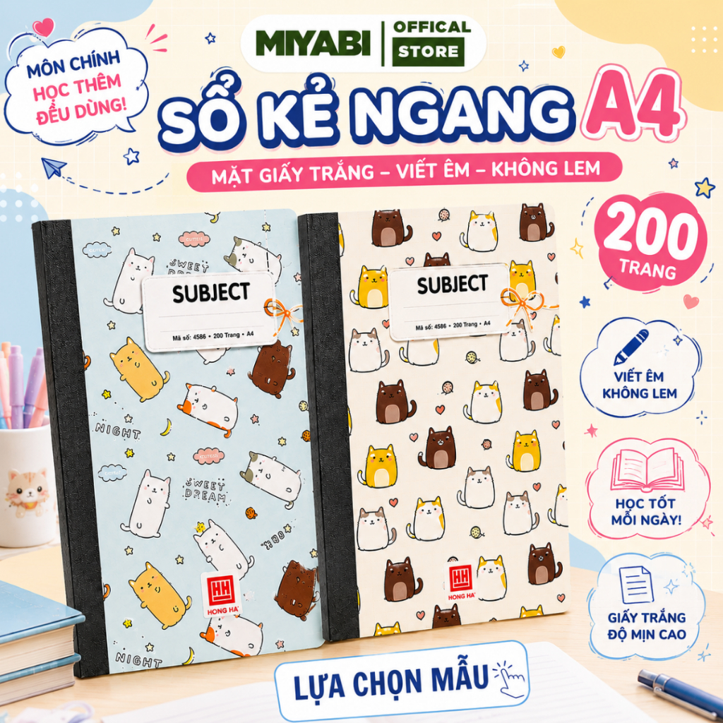 Vở kẻ ngang 200 trang a4 Hồng Hà vở 200 trang ghi chép khâu gáy văn phòng phẩm - vở kẻ ngang