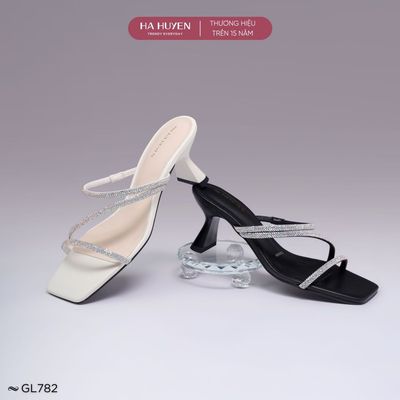 Guốc lê, dép cao gót nữ HÀ HUYỀN da lì quai đá gót dẹt 7cm - GL782