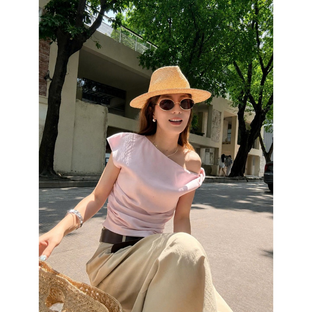 𝗣𝗮𝗽𝗮 𝗟𝗶𝗻𝗲𝗻 - |BEELY| - Áo Linen lệch vai