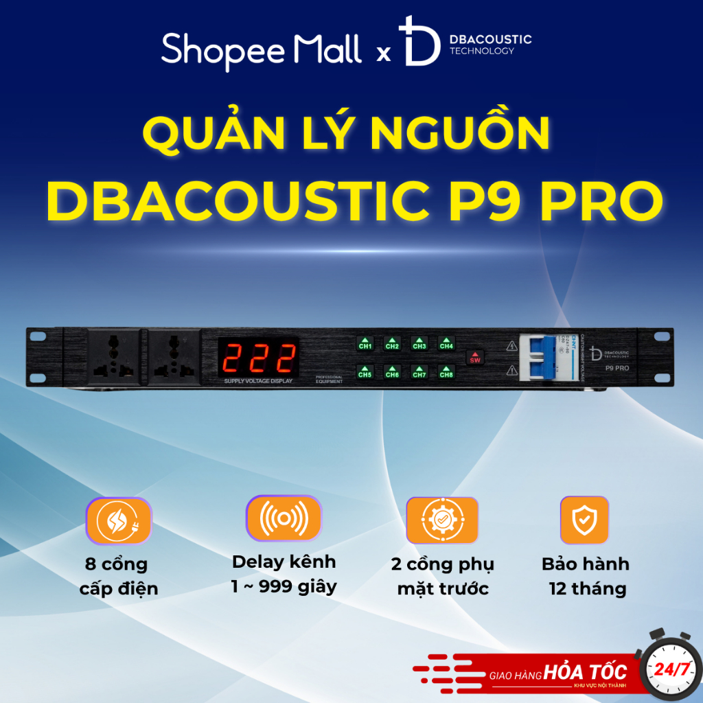Quản lý ng.uồn DBAcoustic P9 Pro - 8 Cổng cắm điện - 8 đèn Led - 2 cổng phụ - Chính hãng - BH12T