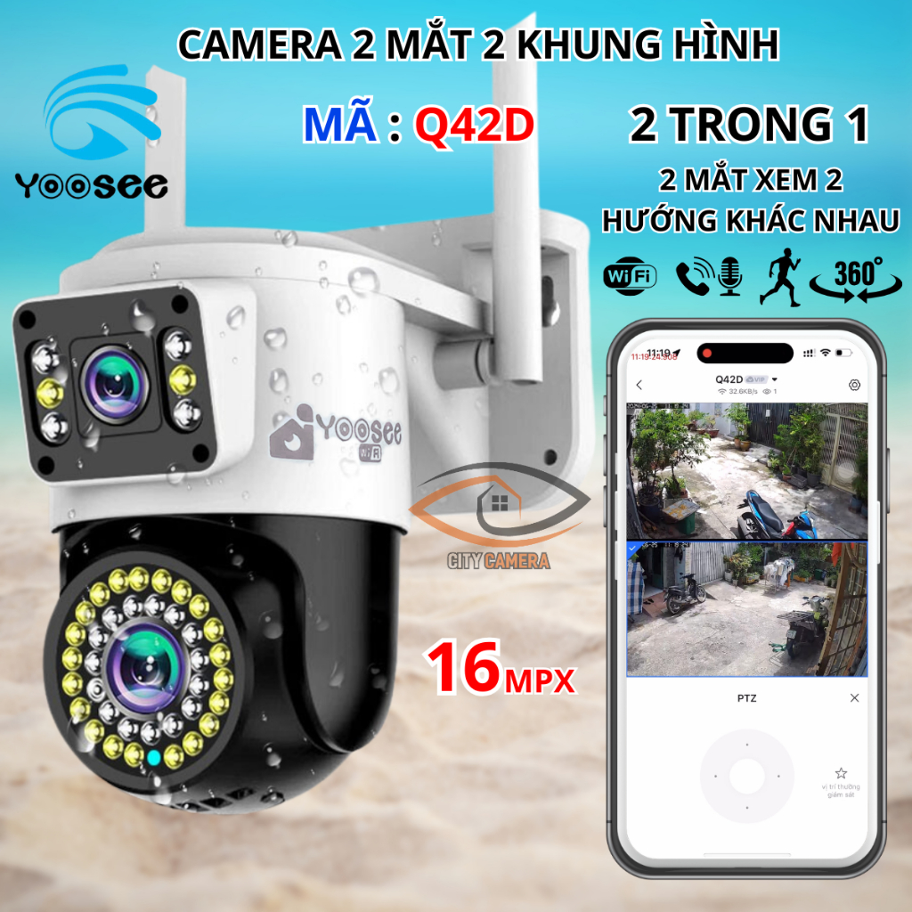 Camera Yoosee 2 mắt Q42D ( Model QT36 ) chất lượng 16MPX, combo kèm thẻ nhớ Bảo Hành 12 tháng
