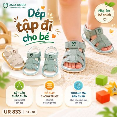 Dép tập đi cho bé Ualarogo sandal đế cao su chống trượt an toàn xăng đan quai dán điều chỉnh UR 833