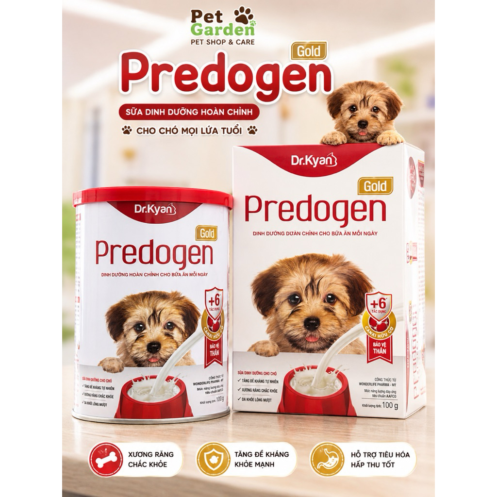 Dr.Kyan Sữa Bột Cao Cấp Cho Chó Predogen Gold Canxi Hữu Cơ & Vitamin – Hỗ Trợ Xương Răng, Tăng đề kháng