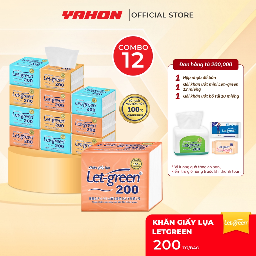 Combo Khăn Giấy Lụa LET-GREEN 200 Tờ 400 Lớp | Bột Giấy Nguyên Thủy Mềm Mại Bền Dai