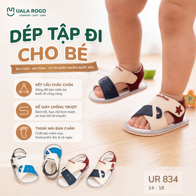 Dép tập đi cho bé Ualarogo sandal đế cao su chống trượt an toàn xăng đan quai dán điều chỉnh UR 834