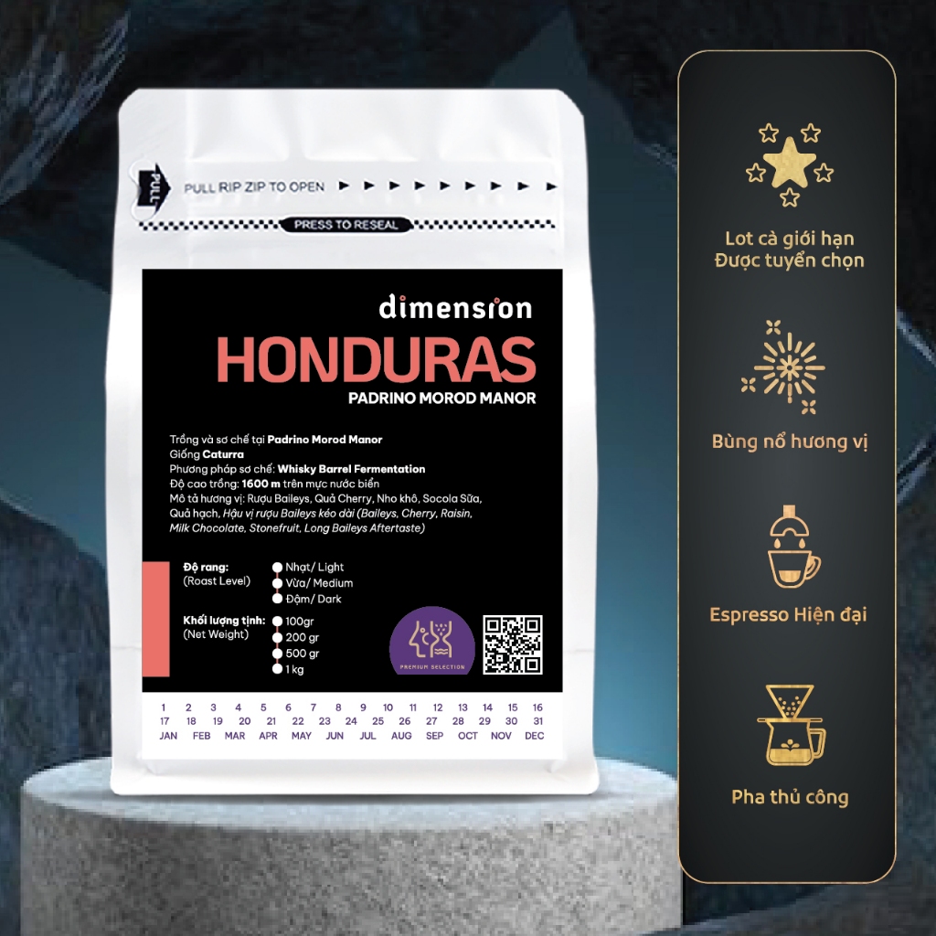 Cà phê Honduras Padrino Morod Manor Dimension Coffee hương rượu Baileys lên men trong thùng gỗ sồi