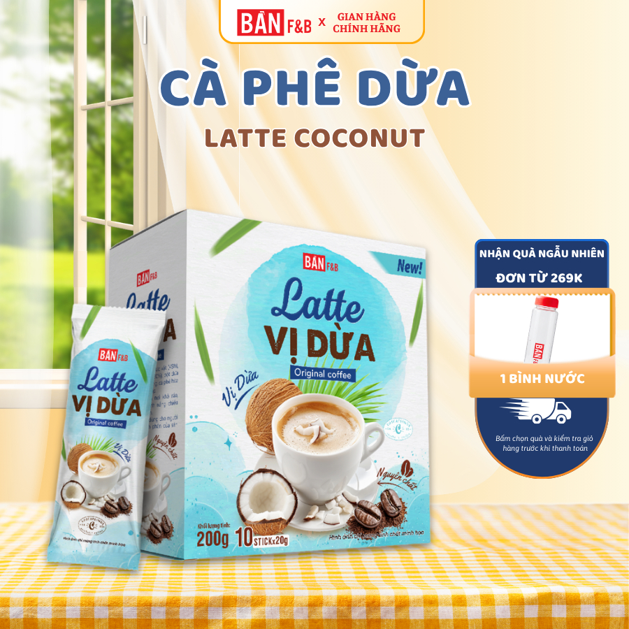Cà Phê Hoà Tan Sữa Dừa Bản F&B Coconut Latte Coffee Thơm Ngon - Bản F&B Hộp 200g