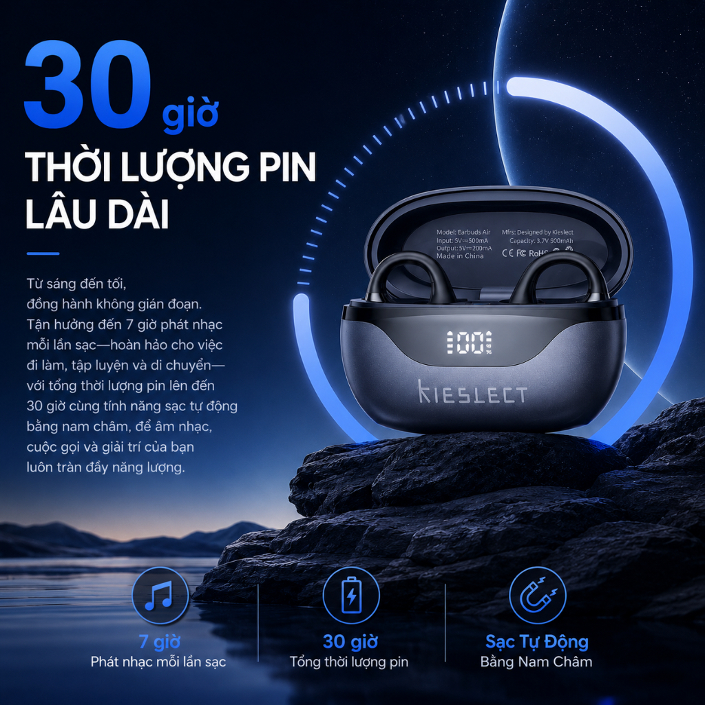 Tai Nghe Kẹp Tai Kieslect Earbuds Open AI| Chống ồn chủ động | Pin 36H | Hiển thị pin | Bluetooth 5.4 độ trễ thấp | BigBuy360 - bigbuy360.vn