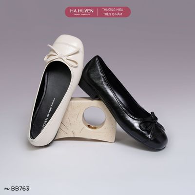 Giày búp bê nữ HÀ HUYỀN da lì mũi tròn nhơ nhí đế cao 1cm - BB763