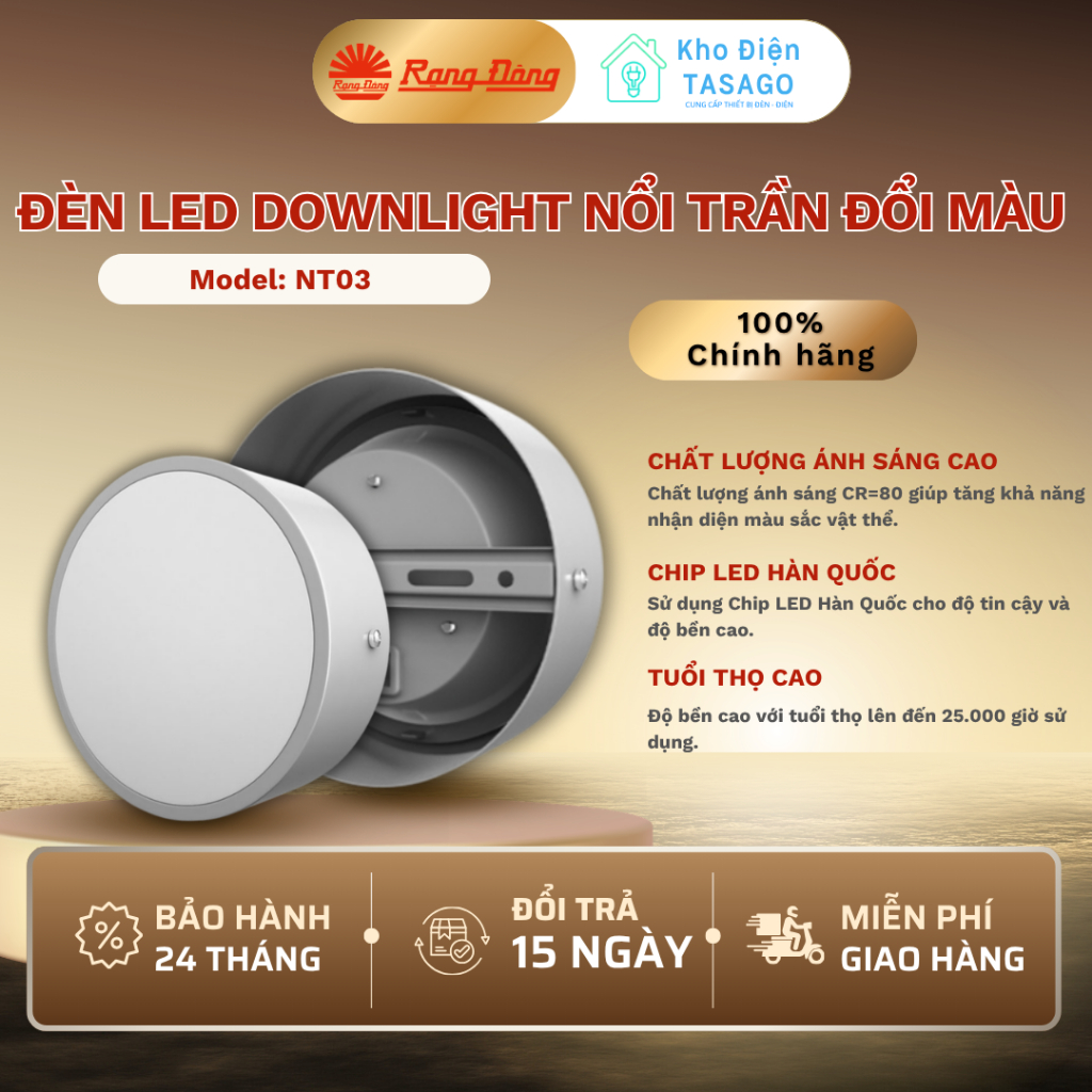 💡 Đèn LED Downlight Nổi Trần Đổi Màu Rạng Đông - Thiết Kế Hiện Đại 3 Màu Ánh Sáng Tiện Lợi (Model: N