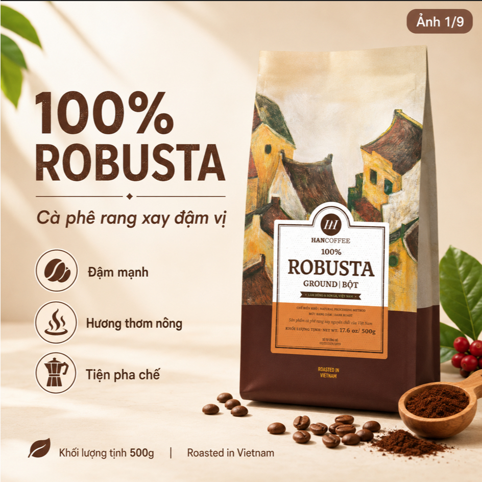 Cà Phê Nguyên Chất Dành Cho Pha Phin Pha Máy 100% Robusta Gu Truyền Thống Đắng Đậm HANCOFFEE