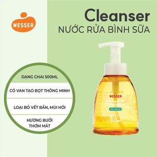 Nước Rửa Bình Sữa núm vú và phụ kiện cho bé Wesser chai 500ml Hàn Quốc