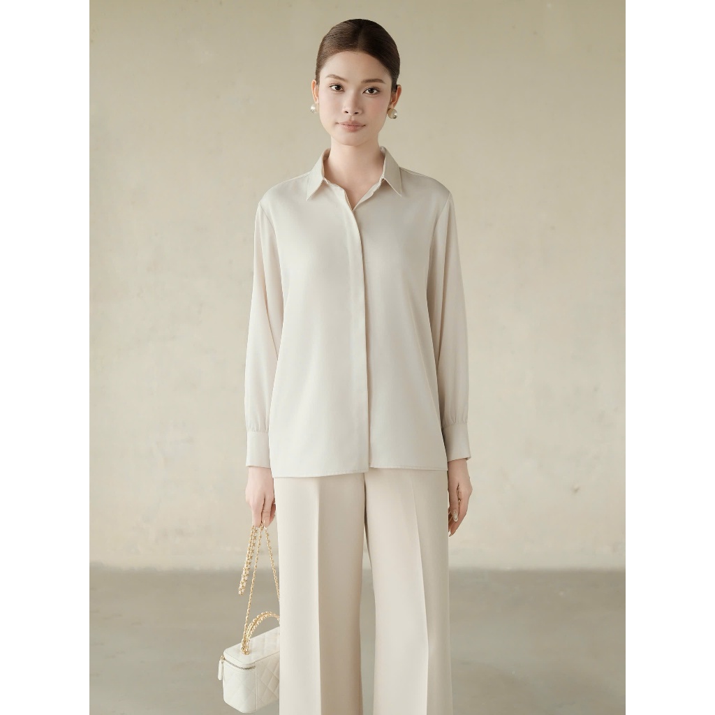 RUBIES Yaccin Shirt - Áo Sơ Mi Nữ Vải Lụa Tay Dài Cổ Đức | BigBuy360 - bigbuy360.vn