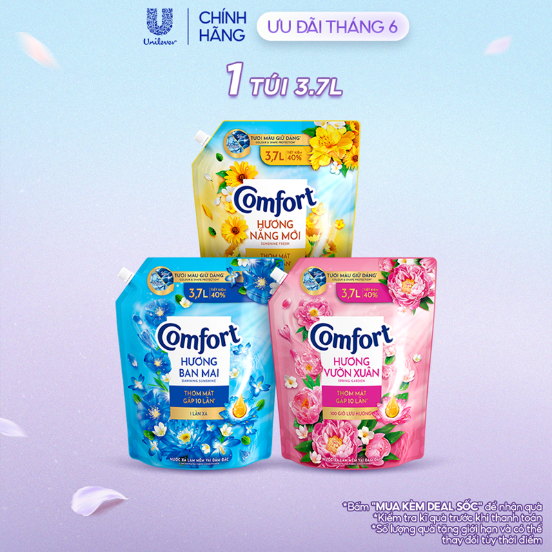 Nước Xả Làm Mềm Vải Comfort Đậm Đặc Một Lần Xả Thơm Mát Suốt Ngày Dài túi 3.7L