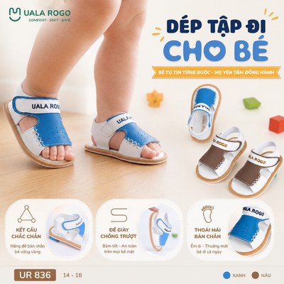 Dép tập đi cho bé Ualarogo sandal đế cao su chống trượt an toàn xăng đan quai dán điều chỉnh UR 836
