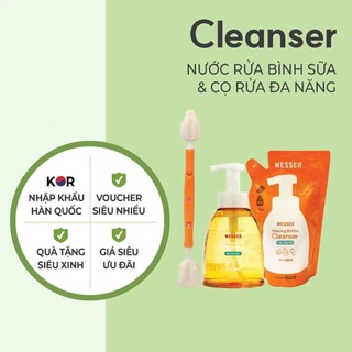 Nước Rửa Bình Sữa núm vú và phụ kiện cho bé Wesser chai 500ml Hàn Quốc