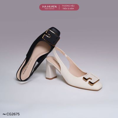 Giày cao gót 8cm nữ HÀ HUYỀN mũi vuông công sở quai hậu gót vuông 8 phân - CG2675