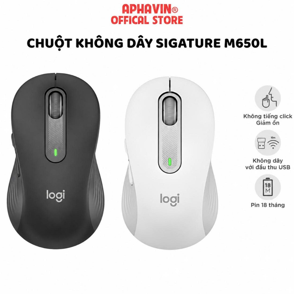 CHUỘT KHÔNG DÂY ERGONOMIC SIGNATURE M650L (SIZE L) Kết Nối Bluetooh, USB Recever - TẶNG PIN,  BẢO HÀNH 12 THÁNG