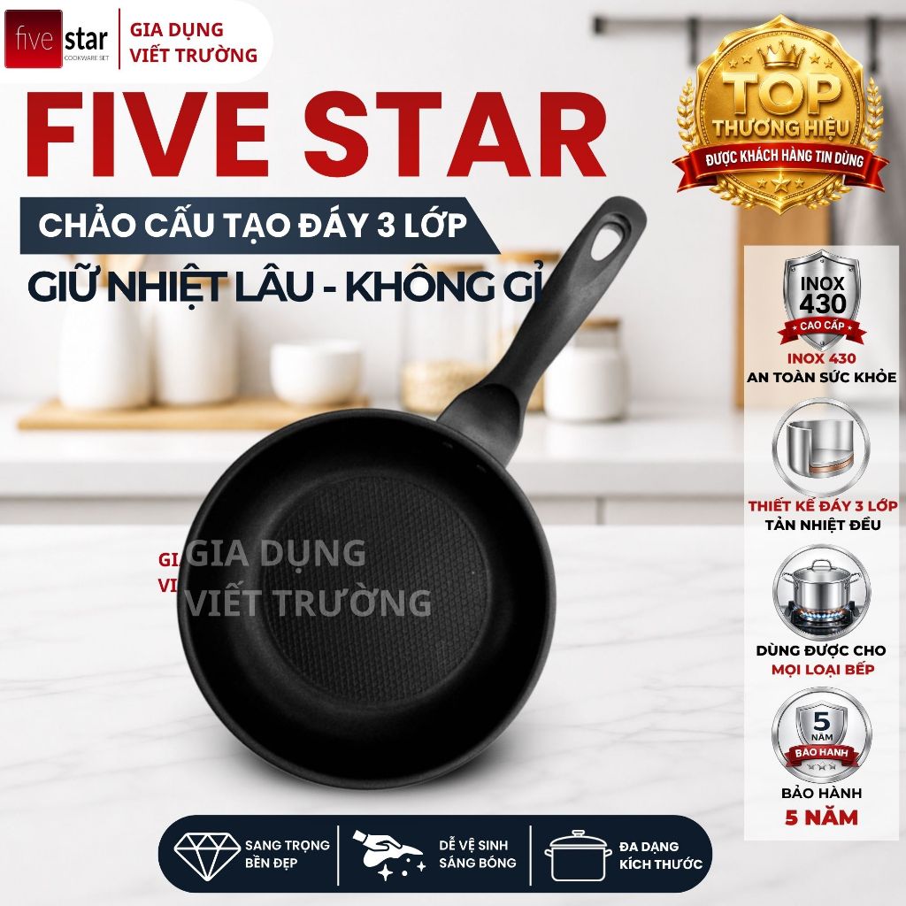 Chảo chống dính bếp từ Fivestar 3 đáy cao cấp
