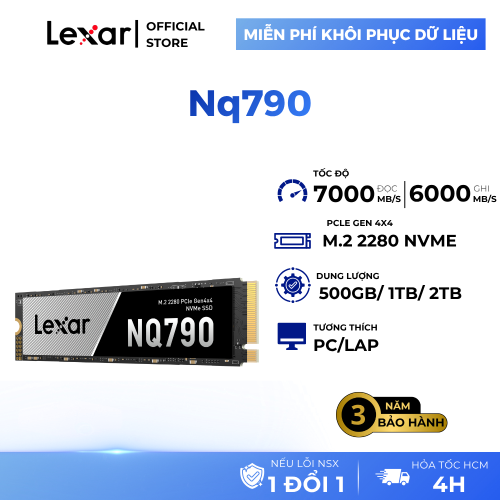 Ổ cứng SSD Lexar NQ790/ NQ780 M.2 2280 Gen4x4 NVMe 512GB/ 1TB/ 2TB, Tốc độ đọc 7000Mb/s, Bảo hành 3 