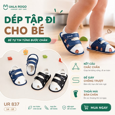Dép tập đi cho bé Ualarogo sandal đế cao su chống trượt an toàn xăng đan quai dán điều chỉnh UR 837