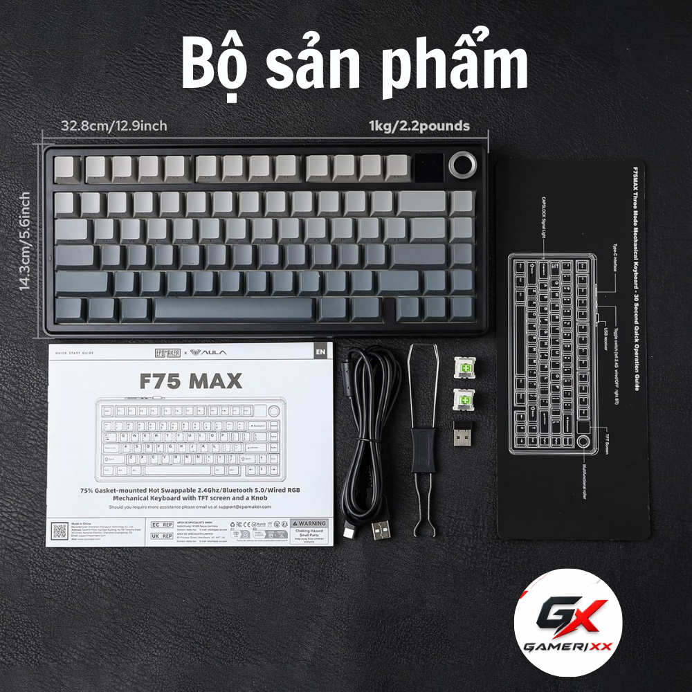 Bàn phím cơ không dây F75 l F75 MAX có 3 Mode két nối - Phù hợp chơi game,làm việc văn phòng- Có Màn Led LCD và núm xoay | BigBuy360 - bigbuy360.vn