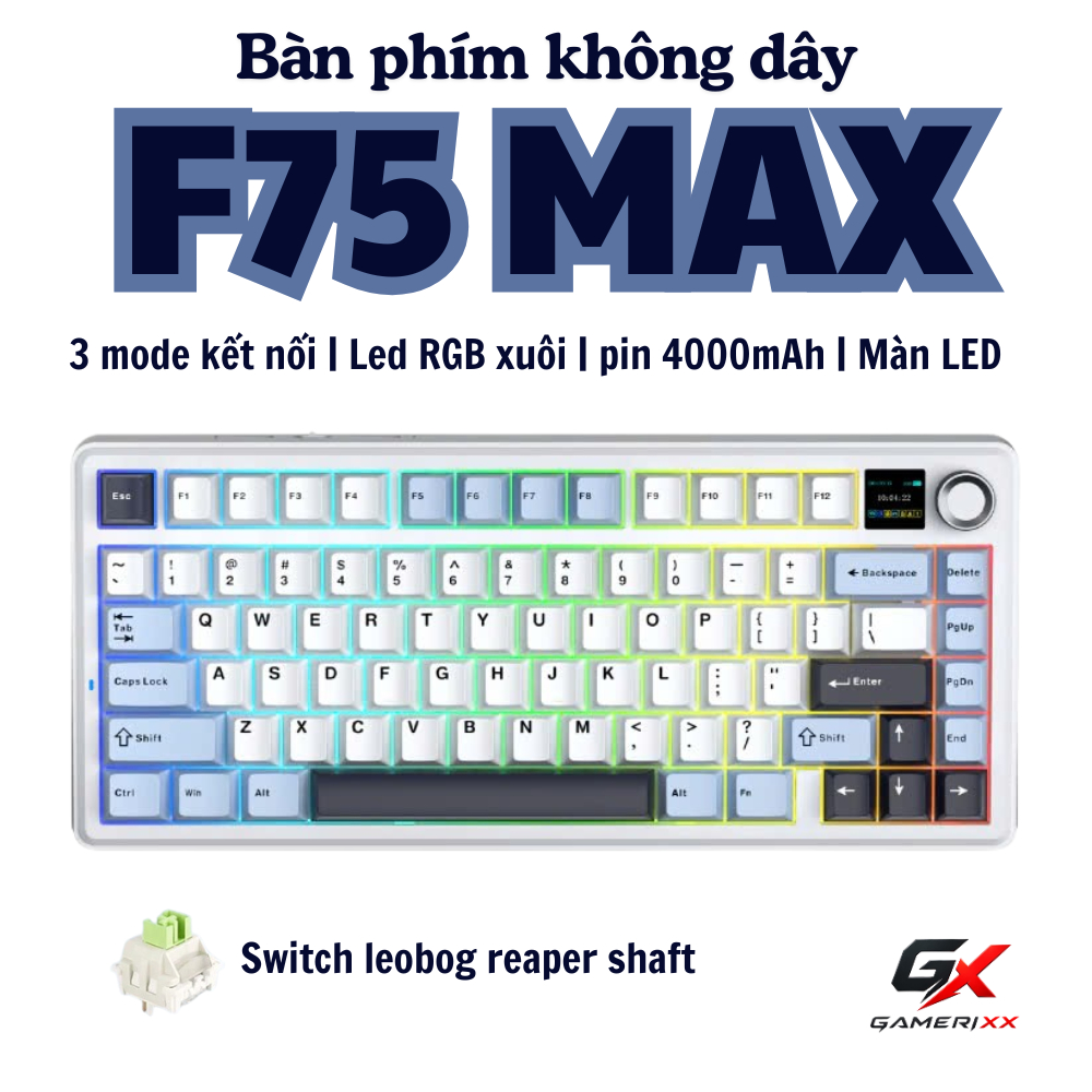 Bàn phím cơ không dây F75 l F75 MAX có 3 Mode két nối - Phù hợp chơi game,làm việc văn phòng- Có Màn Led LCD và núm xoay | BigBuy360 - bigbuy360.vn