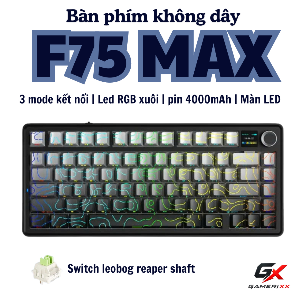 Bàn phím cơ không dây F75 l F75 MAX có 3 Mode két nối - Phù hợp chơi game,làm việc văn phòng- Có Màn Led LCD và núm xoay | BigBuy360 - bigbuy360.vn