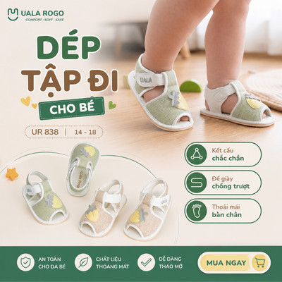 Dép tập đi cho bé Ualarogo sandal đế cao su chống trượt an toàn xăng đan quai dán điều chỉnh UR 838