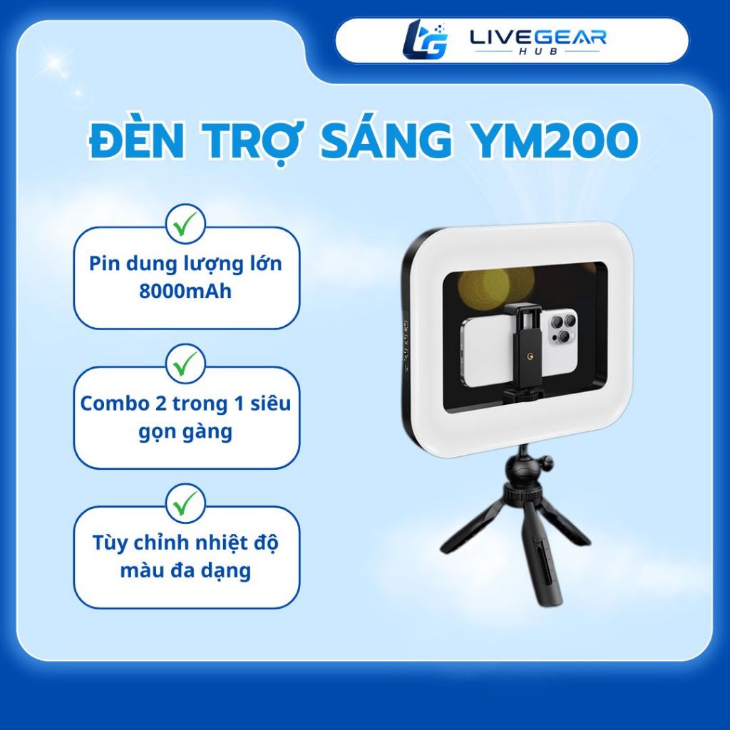Đèn trợ sáng YM200 LIVEGEAR Hỗ Trợ Quay Video, Chụp ảnh, Makeup có 3 Chế Độ Sáng
