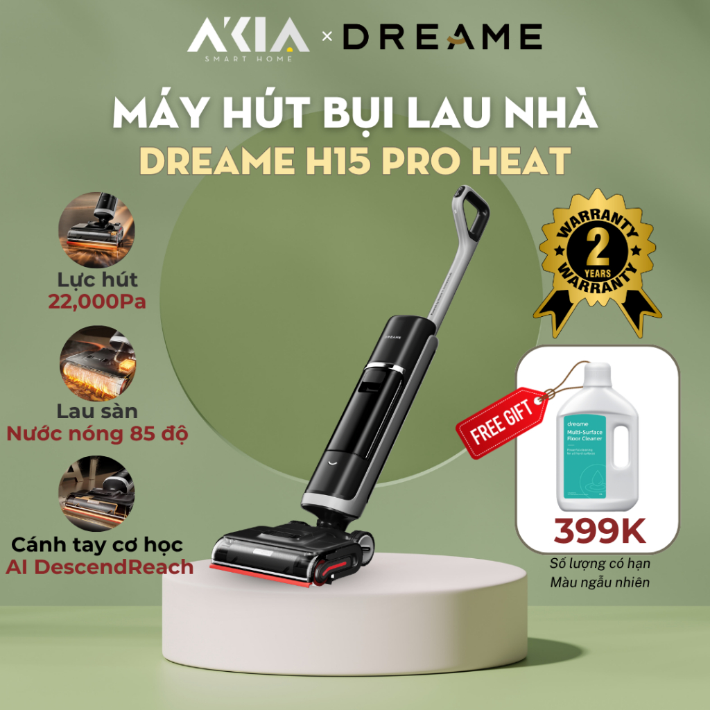Máy hút bụi lau sàn thông minh loại cầm tay Dreame H15 pro heat - Lực hút siêu mạnh 22.000Pa