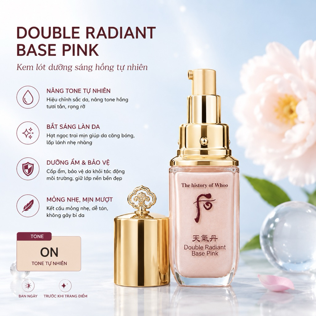 Kem lót Whoo Double Radiant Base và Base Pink
