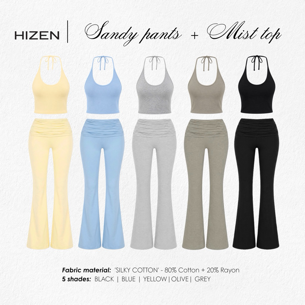 HIZEN | Set Áo Bra Yếm , Quần Gập Lưng Thấp Cotton Lụa Mềm Thoải Mái | EASE TOP x SANDY PANTS