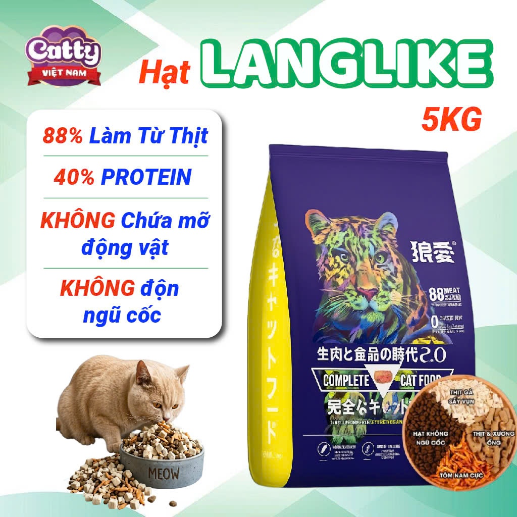 Hạt Langlike 5kg cho mèo , hạt mèo Langlike 5kg không độn ngũ cốc bổ sung dinh dưỡng từ protein