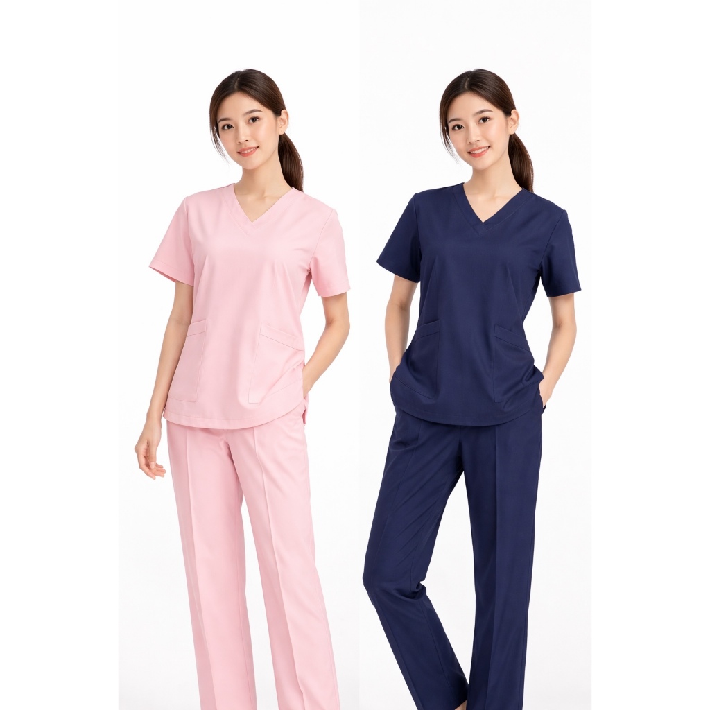 Bộ Scrubs xanh đen, hồng, bộ spa, phòng khám, bệnh viện đẹp, chuẩn form, chất liệu cotton lạnh cao c