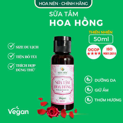 Sữa Tắm Hoa Hồng 50ml - Hoa Nén - Vegan - Làm sạch, dưỡng ẩm, size bỏ túi du lịch