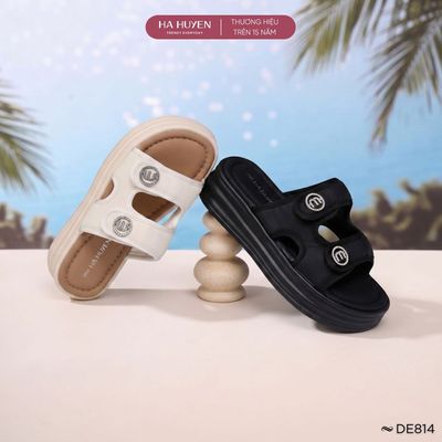 Dép 4cm nữ HÀ HUYỀN, dép đi biển 4 phân quai dán đính đá - DE814