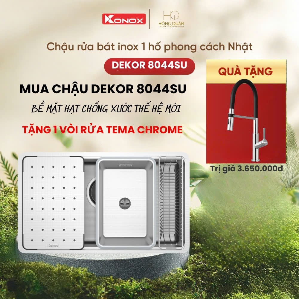 Chậu 1 hố chống xước Konox DEKOR 8044SU(Tặng vòi Tema Chrome) - Bảo hành 10 năm
