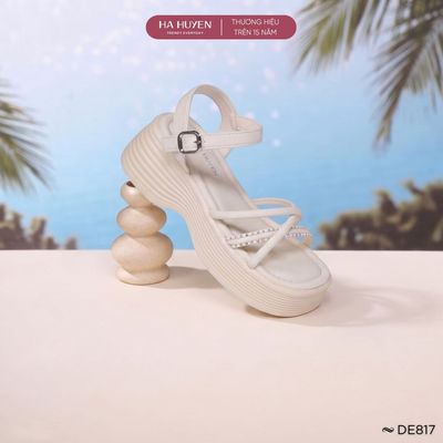 Dép nữ 6cm HÀ HUYỀN, Dép sandal đi biển 6 phân độn đế quai hậu - DE817