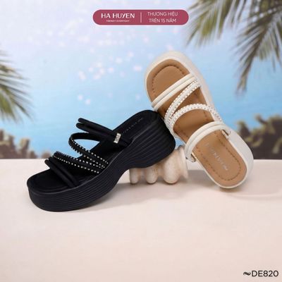 Dép nữ 6cm HÀ HUYỀN, Dép bánh mì đi biển quai ngang độn đế 6 phân - DE820